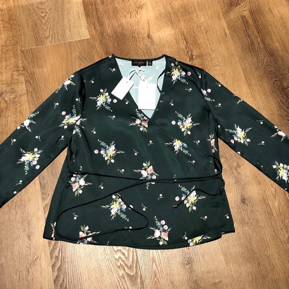NWT $209 TED BAKER GREEN FLORAL ALEEXX WRAP BLOUSE TOP TB SZ 2 US 4-6 S M - Picture 3 of 12